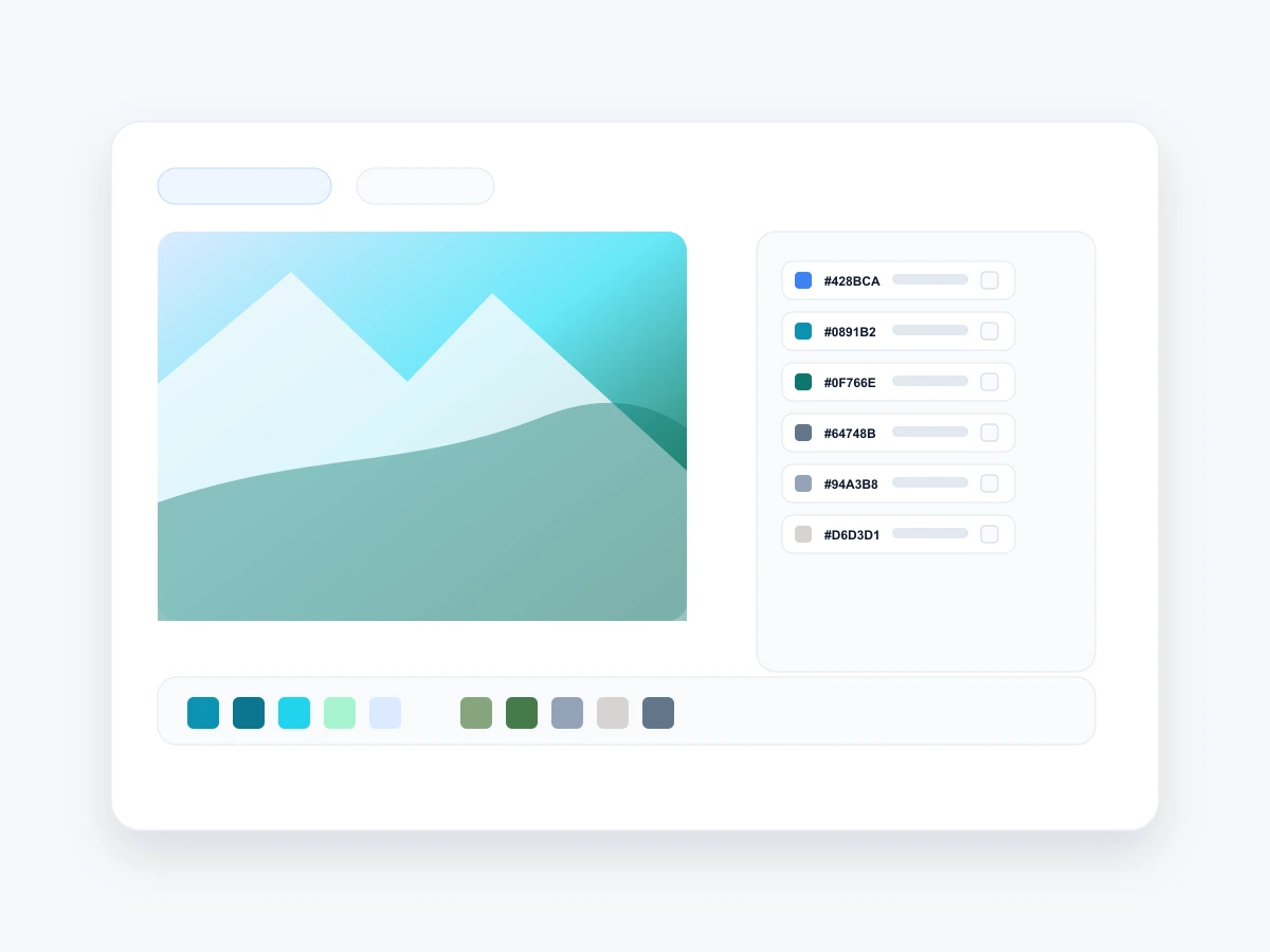Color finder tool with an uploaded image and sampled color codes in the sidebar